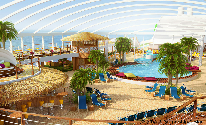 Beach club aan boord van cruiseschip AIDA 